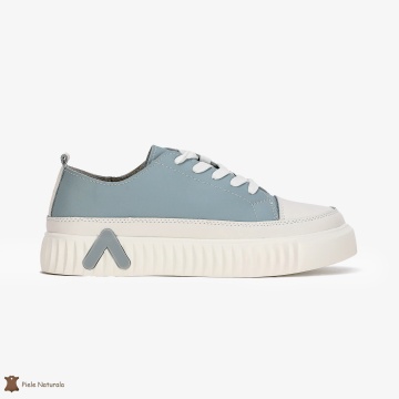 Pantofi Casual de dama din Piele naturala cu talpa groasa CRL0489 ALBASTRU - Img 2