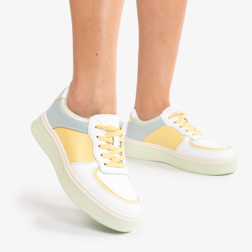 Pantofi Casual de dama din Piele naturala Multicolor cu design special CRL0519 ALB CU GALBEN - Img 4