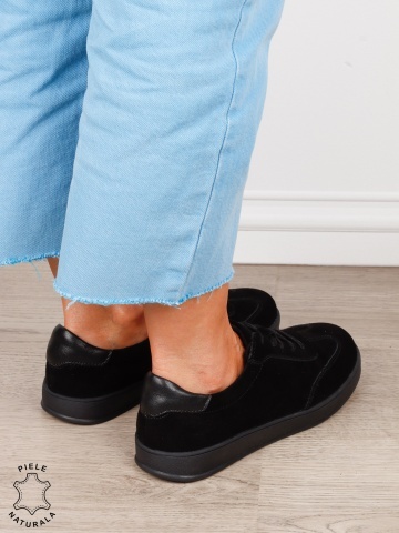 Pantofi casual din piele naturală întoarsă cu design clasic și talpă confortabilă CRL1808 NEGRU - Img 3