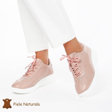 Pantofi casual elegante de dama din piele naturala CRL0221 ROZ - Img 3