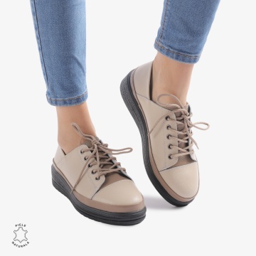 Pantofi casual piele naturala CRL877 BEJ - Img 3