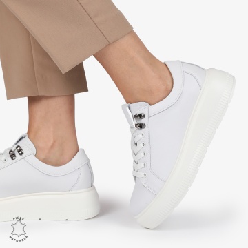 Pantofi CASUAL PIELE NATURALA CU INCHIDERE SIRET CRL1294 ALB - Img 4