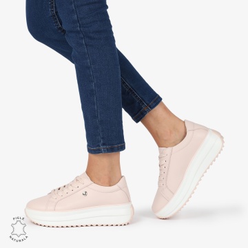 Pantofi CASUAL PIELE NATURALA cu talpa inalta CRL1275 Roz - Img 3