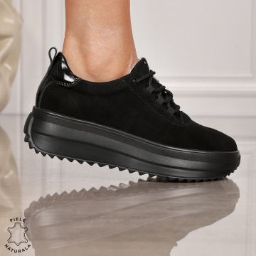 Pantofi CASUAL PIELE NATURALA cu TALPA INALTA CRL1291 NEGRU SUEDE - Img 2