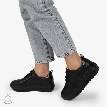 Pantofi CASUAL PIELE NATURALA cu TALPA INALTA CRL1291 NEGRU - Img 2