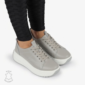 Pantofi casual piele naturala cu talpa inalta CRL1307 GRI - Img 4