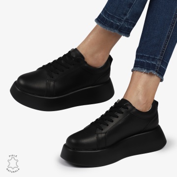 Pantofi casual piele naturala cu talpa inalta CRL881 NEGRU - Img 4