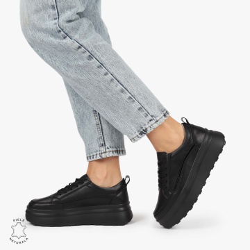 Pantofi CASUAL PIELE NATURALA dunga decorativa cu talpa inalta CRL1261 Negru - Img 3
