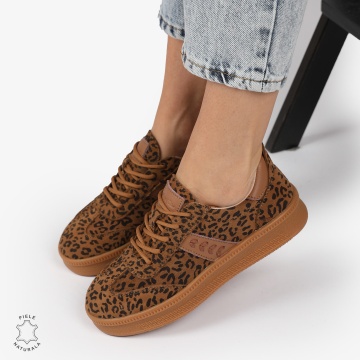 Pantofi CASUAL PIELE NATURALA INTOARSA CU IMPRIMEU LEOPARD CRL1295 LEOPARD - Img 2