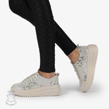 Pantofi casual piele naturala Intoarsa cu INCHIDERE SIRET CRL1306 BEJ - Img 2