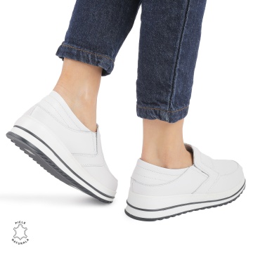 Pantofi dama casual piele naturala, Slip-On CRL878 ALB - Img 3