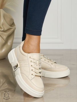 Pantofi dama din piele naturala cu siret CONFORTABILE CU MODEL LATERAL CRL1461 BEJ - Img 2