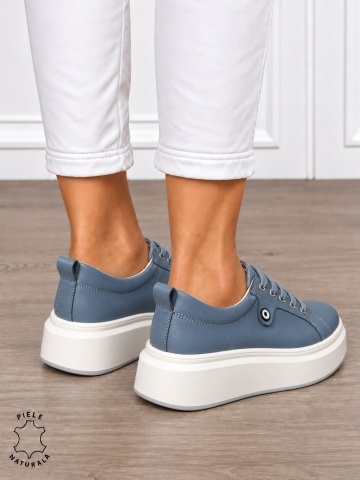 Pantofi damă din piele naturală cu șiret si talpa groasa CRL1858 ALBASTRU - Img 3