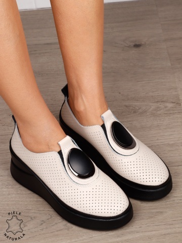 Pantofi damă din piele naturală model comod cu element decorativ frontal CRL1443 BEJ - Img 3