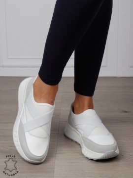Pantofi dama din Piele Naturala slip-on cu elastic CRL1545 ALB - Img 2