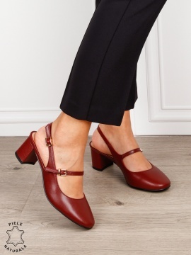 Pantofi dama eleganti cu toc gros si inchidere dubla CRL1608 BORDO - Img 2