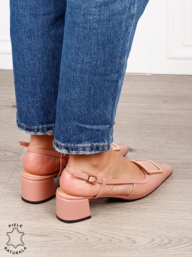 Pantofi dama eleganti din piele naturala cu toc gros mic CRL1615 Roz - Img 4