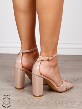 Pantofi dama eleganti din piele naturala lacuita cu barete si toc Gros CRL1624 BEJ - Img 4