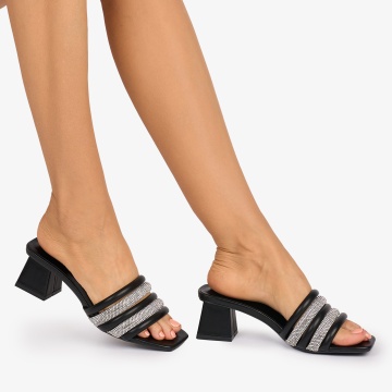 Pantofi eleganti dama din Piele ECOLOGICA cu toc gros si strasuri CRL1086 CULOARE: NEGRU - Img 2