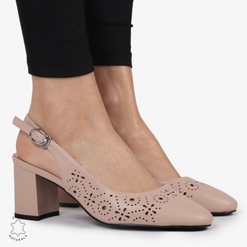 PANTOFI ELEGANTI dama din Piele Naturala CU TOC GROS SI MODEL PERFORAT CRL0995 ROZ - Img 3