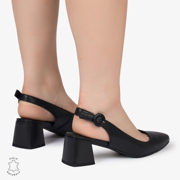 PANTOFI ELEGANTI dama din Piele Naturala CU TOC MIC CRL0988 NEGRU - Img 3
