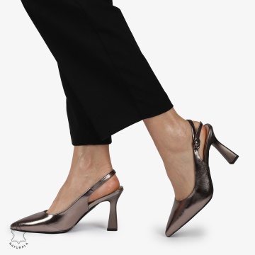 PANTOFI ELEGANTI dama din Piele Naturala CU TOC SPECIAL CRL0999 PEWTER - Img 2