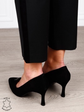 Pantofi Eleganti dama din piele naturala intoarsa cu catarama CRL1577 NEGRU - Img 3