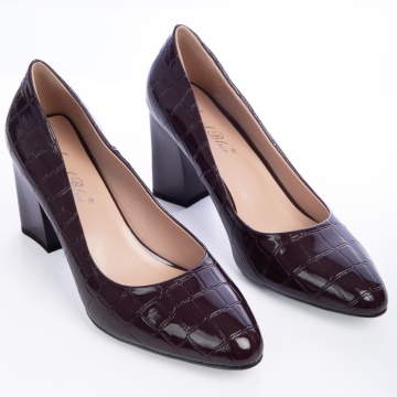 Pantofi Eleganti din Piele Ecologica cu model si toc Gros CRL0725 Bordo - Img 3