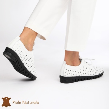 Pantofi Perforati dama din Piele Naturala cu mici perforatii CRL0188 ALB - Img 4