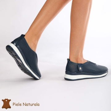 Pantofi Perforati Dama Piele naturală CRL0098 NAVY - Img 4