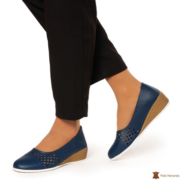 Pantofi Perforati Dama Piele Naturala Slip-on CRL0077 BLEUMARIN - Img 3