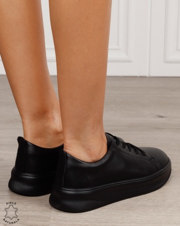 Pantofi sport damă din piele naturală cu design clasic CRL1866 NEGRU - Img 2