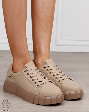 Pantofi sport damă din piele naturală cu design modern CRL1869 KHAKI