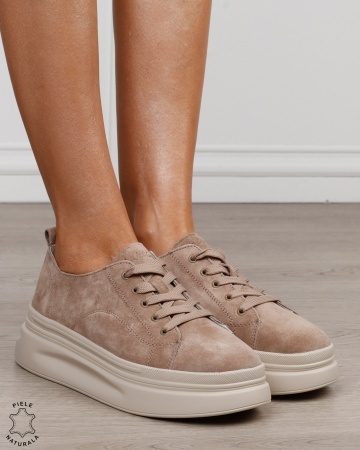 Pantofi sport damă din piele naturală Intoarsa CRL1865 KHAKI - Img 2