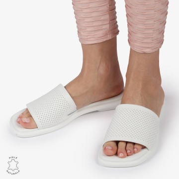 PAPUCI DAMA DIN PIELE NATURALA CU TALPA JOASA CRL1426 ALB - Img 3