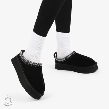 PAPUCI DAMA TIP UG din PIELE NATURALA INTOARSA CRL1268 CULOARE: NEGRU - Img 3