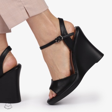 SANDALE CU PLATFORMA DIN PIELE NATURALA CRL1389 NEGRU - Img 4