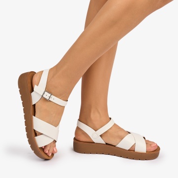 SANDALE dama din Piele ECOLOGICA CU BRETELE MODEL SIMPLU CRL1094 CULOARE: ALB - Img 3