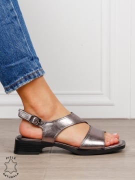 SANDALE dama din piele naturala cu barete CRL1627 Pewter - Img 3