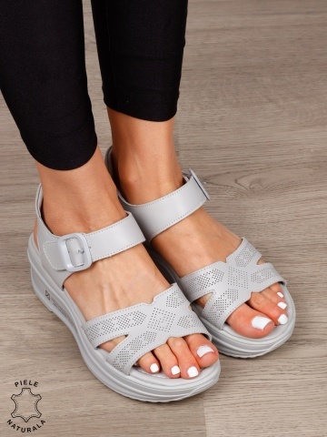 Sandale dama din Piele Naturala cu inchidere catarama CRL1546 GRI