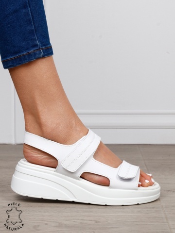 Sandale damă din piele naturală cu inchidere scai CRL1652 ALB - Img 2