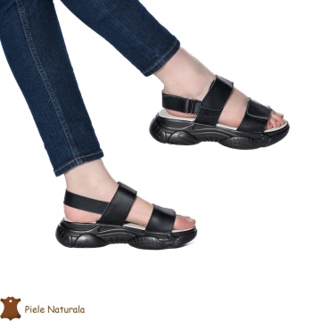 Sandale Dama din Piele naturală cu Platforma CRL0125 NEGRU - Img 2