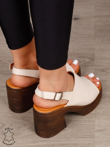 Sandale DAMA DIN PIELE NATURALA CU TOC GROS CRL1409 Bej - Img 3