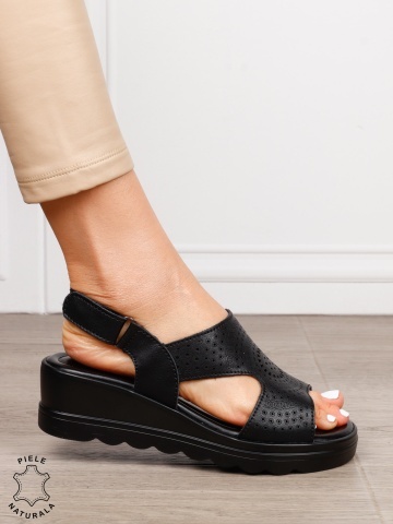 Sandale damă din piele naturală model casual cu barete simple CRL1663 NEGRU - Img 2
