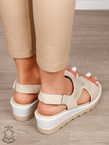 Sandale damă din piele naturală model casual cu barete simple CRL1663 BEJ - Img 3