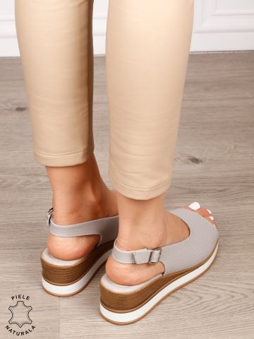 Sandale damă din piele naturală model clasic cu platformă și design versatil CRL1656 GRI - Img 2