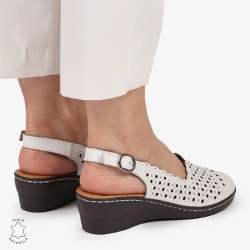 Sandale DAMA DIN PIELE NATURALA SI STIL AJURAT CRL1408 ALB - Img 4