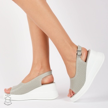 SANDALE Dama DIN Piele Naturala TALPA INALTA CRL1435 GRI - Img 2