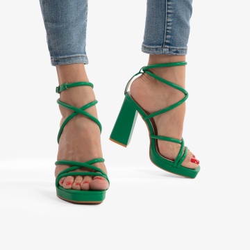 SANDALE ELEGANTE DIN PIELE ECOLOGICA CU MODEL SI TOC GROS CRL0734 VERDE - Img 2