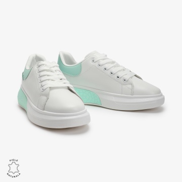SNEAKERS Dama din Piele Ecologica CRL0129 Alb cu VERDE - Img 3